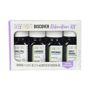 Aura Cacia Discover Relaxation Oil Kit 4 Bottles (.25 fl oz Oil - Picture 1 of 1