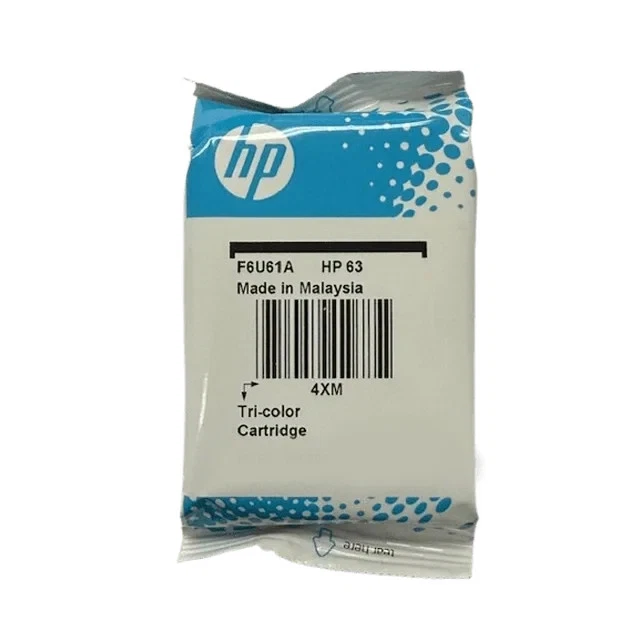 Genuine New HP 63 Tri-Color Ink Cartridge F6U61AN OEM Sealed Bag Exp Feb 2026 - Image 1 of 1