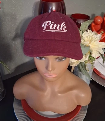 粉红色品牌维多利亚的秘密勃艮第毛毡球帽可调节  — 第 1/4 张图片