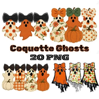 Cute Halloween Coquette Fabric Texture Ghost Clipart PNG Digital Download - Image 1 of 4
