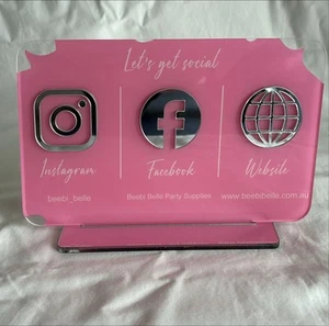 BUSINESS MULTI SOCIAL MEDIA SIGN BOARD PLAQUE RECTANGLE PINK SILVER - Picture 1 of 4