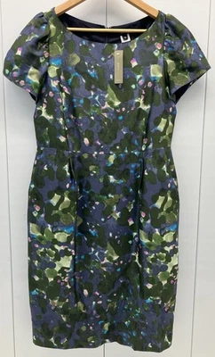 Vestido Vaina J.Crew Único Verde Púrpura Azul Floral Acuarela Para Mujer 12 Nuevo Con Etiquetas Foto 1 de 4