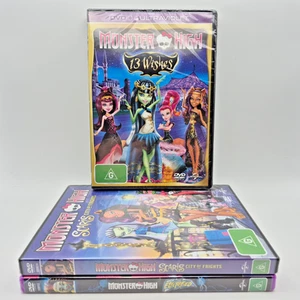 Monster High 3 x Movie Bundle DVD PAL Region 4 Scaris 13 Wishes - New & Sealed - Picture 1 of 6