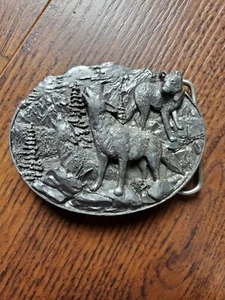 Vintage 1981 Siskiyou Bergamot Wolf Pack Pewter Belt Buckle BD4 - Picture 1 of 5