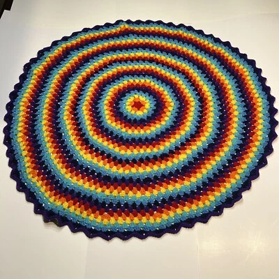 "Manta vintage redonda de ganchillo abuela afgana arco iris 44""" Foto 1 de 4