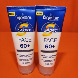 Loción protectora solar facial deportiva Coppertone FPS 60 lote de 2 tubos 2,5 oz fecha 12-2025 - Imagen 1 de 5