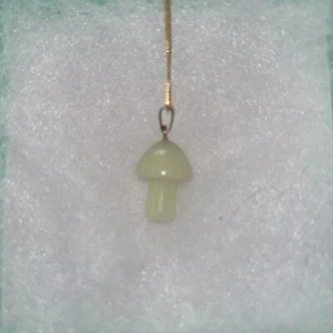Natural Jade Mushroom Gold Plated Over Sterling Silver 16” necklace - Picture 1 of 5
