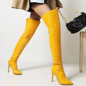 Women's Autumn/Winter New Pointed Toe High Heels Back Zip Over The Knee Boots - Picture 1 of 22