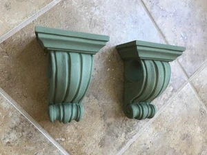 Set of 2 Matte Sage Green Curtain Rod Wall Sconce Swag Holders 6 x 4.25 x 3.25" - Picture 1 of 13