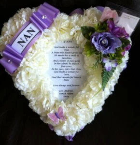 Tribute Flower Heart Silk Funeral Memorial Poem Arrangement Mum Nan Gran - Picture 1 of 9