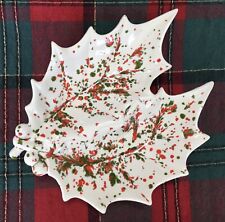 Vintage Christmas SPLATTER GLAZE ceramic MCM Atlantic Mold holly candy nut dish