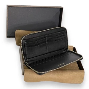Leatherology Black Onyx Windsor Flat Zip Wallet Gift Box Nickel Hardware Leather - Picture 1 of 14