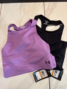 Lot of 2 Under Armour Girls Purple Black Motion Crop Tank Top Size YS NWT - Picture 1 of 13