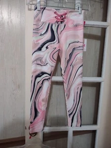 GIRLS JUSTICE LEGGINGS LACE-UP FULL LENGTH SIZE S 7/8 PINK SWIRL HYDRO DIP NEW - Picture 1 of 7