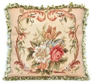 Handwoven Wool Aubusson Pillow Cover French Gobelins Tapestry Cushion 20x20 - Picture 1 of 11