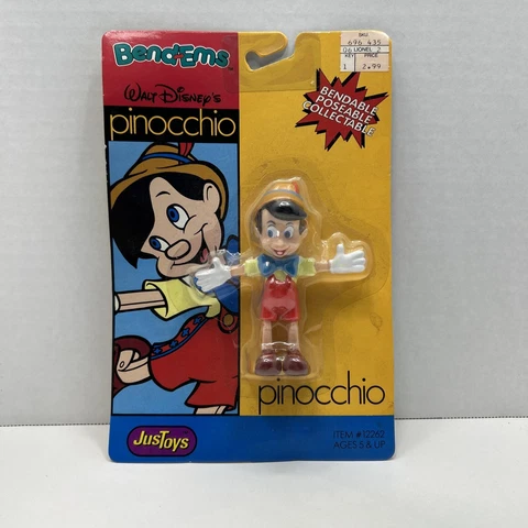 VTG SEALED NEW DISNEY Justoys PINOCCHIO Bendable Bend-Ems 3.5" Toy Figure NEW Cover