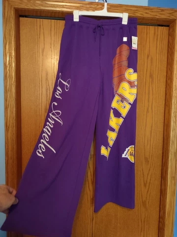 NWT SWEET Womens M NBA Los Angeles Lakers Wide Leg Sweatpants Warm-up Pants🏀⛹️ Cover