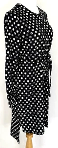 Merona Womans Size M Dress Shirt Black Polka Dot Pockets Waist Tie Button Up - Picture 1 of 20