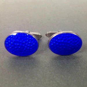 VTG KJD Jewelers of London Blue Enamel Oval Shaped 925 Sterling Silver Cufflinks - Picture 1 of 5