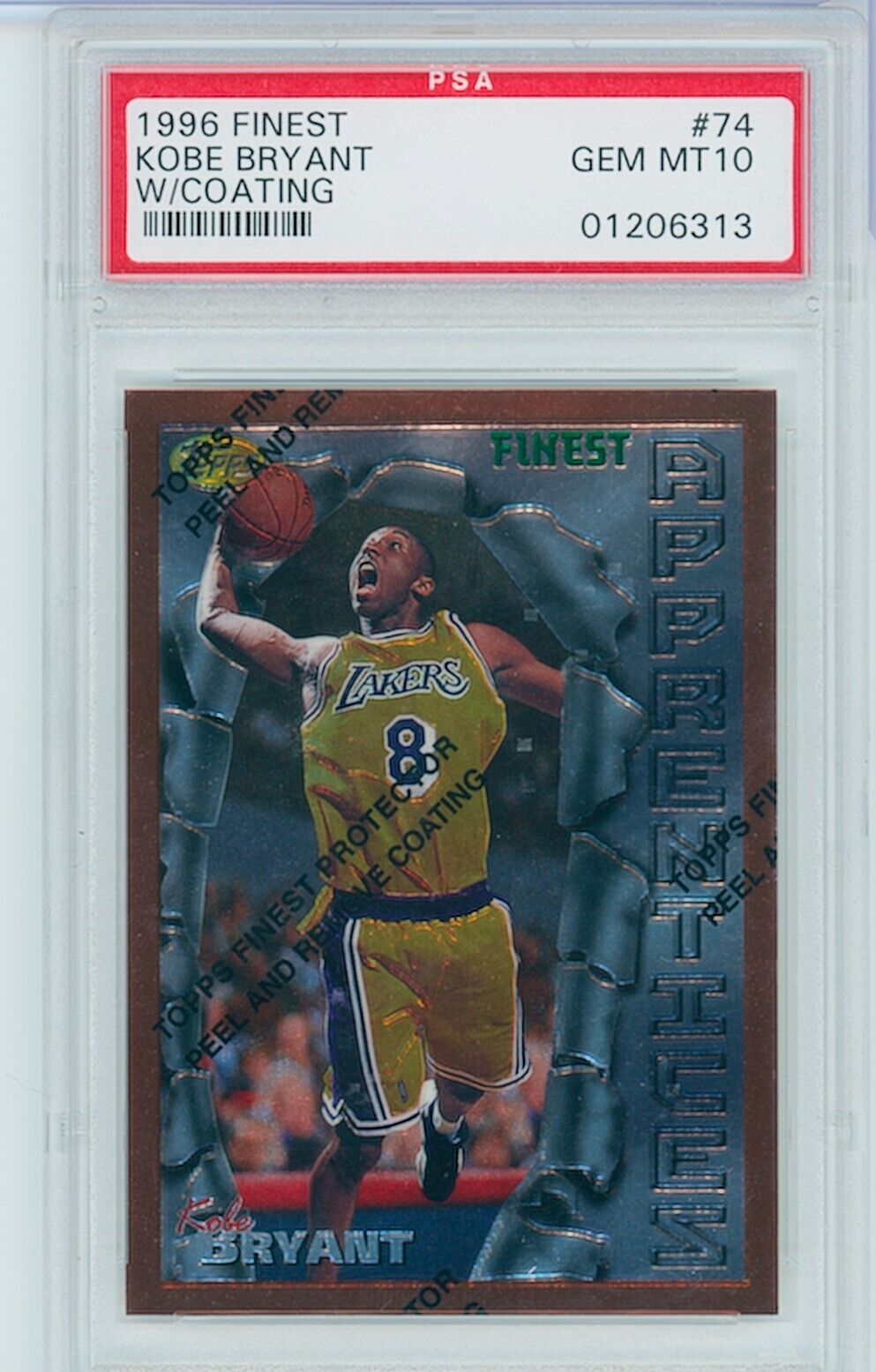 1996-97 Topps Finest #74 Kobe Bryant Lakers RC Rookie w/ Coating PSA 10 GEM MINT