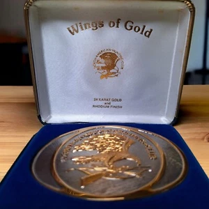 Club de Caza Norteamericano Hebilla de Cinturón Águila Oro 24K Rodio Latón con Caja - Imagen 1 de 12