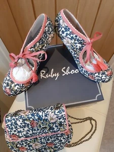 RUBY SHOO Ladies "Willow" Navy & Pink Coral Shoes & HandBag UK Size 8 NEW in box - Picture 1 of 13