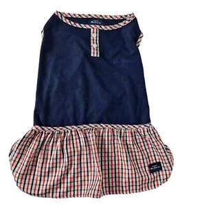Ben Sherman Dog Dress Outfit Size Large Navy Blue Red White Plaid - Picture 1 of 6