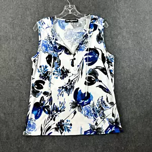 Karl Lagerfeld Blouse Women's Medium White Blue Floral V Neck Sleeveless Career - Picture 1 of 7