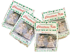 4 Pkgs, 8 Total - Retro Safety Pin Pearl Angel Ornament Christmas Craft Kits - Picture 1 of 4