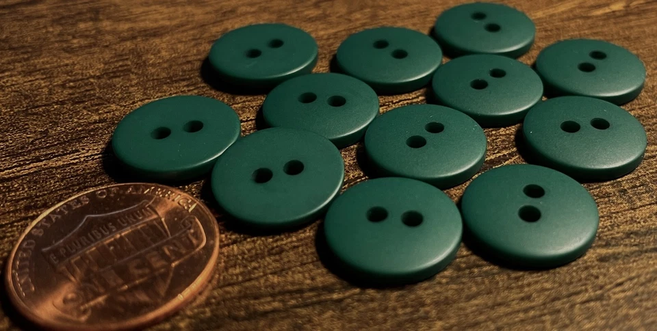 12 Domed Top Matte Green Plastic Sew-through 2-hole Buttons 1/2" 13mm 14251 - Image 1 of 1