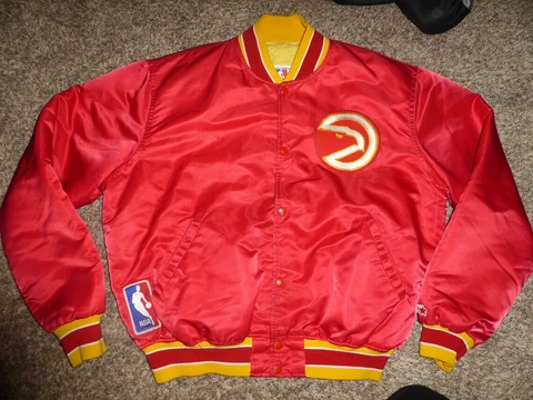 Vtg Atlanta Hawks NBA Starter Button Up Satin Jacket Sz Men's XL SEWN Cover