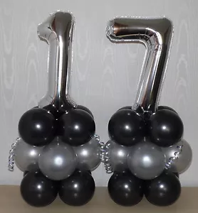 17th BIRTHDAY- AGE 17 - SILVER - PARTY - FOIL BALLOON DISPLAY -TABLE CENTREPIECE - Picture 1 of 4