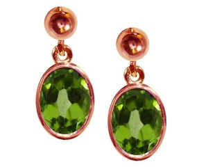 9ct Rose Gold Natural Peridot Oval Single Drop Dangling Studs Earrings British - Picture 1 of 4