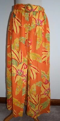 New Haute Hippie Maxi Skirt Medium Orange Floral Belt Button Front Slit Coverup - Image 1 of 3