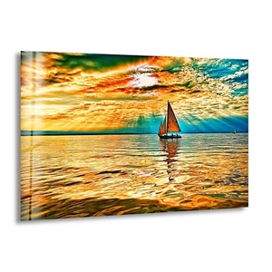 Arte de pared de vidrio para velero Mar Rojo Sol - Imagen 1 de 7