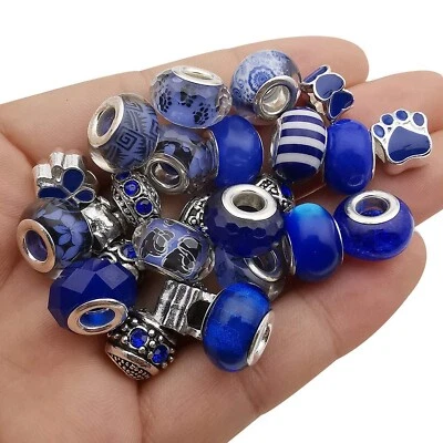 50pcs Assorted Dark Blue Resin Imitation Glass European Large Hole Beads Rhin... - Image 1 of 4