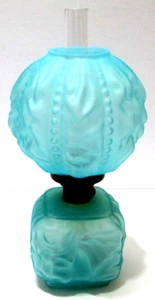 Antique Pittsburgh Lamp Kerosene Oil Beaded Drape Blue Satin Square Base - Picture 1 of 15