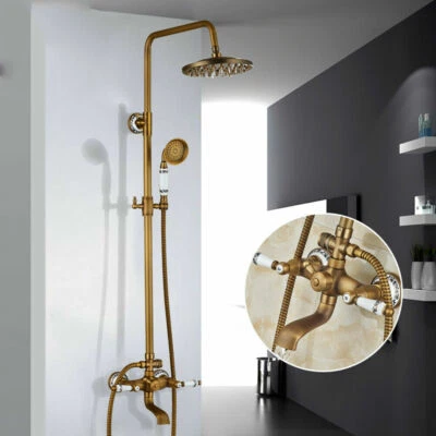Antique Brass 8"Rainfall Shower Faucet System Set Mixer Fixture Exposed Tap - Image 1 of 4