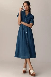 NUEVO CON ETIQUETAS Vestido Camisa Anthropologie The Tobie Botón-Frente Plisado Talla 1X - Imagen 1 de 9