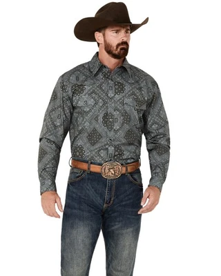 Camisa vaquera para hombre con estampado de bandana manga larga a presión - 125516-043 Foto 1 de 4