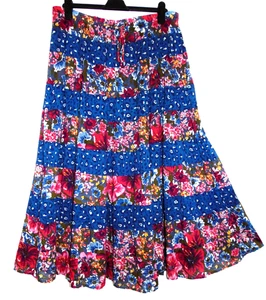 Gina Benotti gonna lunga a strati blu royal garza floreale cotone, Medium, UK 12/14 - Foto 1 di 7