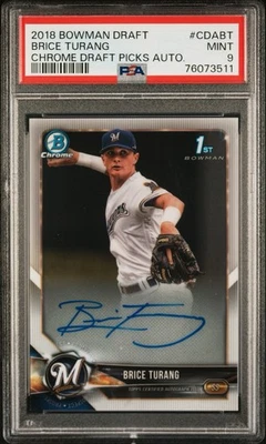 2018 Bowman Draft Brice Turang Chrome Auto 1st #CDA-BT Brewers PSA 9 - Image 1 of 2