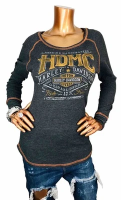 Harley Davidson мотоциклов L верхний эластичной текст логотип блузка Easywear длинные рукава - Изображение 1 из 4