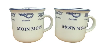 2x maritimer Keramik Becher Moin Moin 350ml Kaffeebecher Seemannsknoten (RA) - Bild 1 von 4