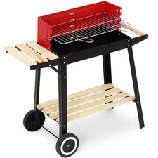 BARBECUE A CARBONELLA CON GRIGLIA IN ACCIAIO E LEGNO CON 2 RUOTE 89x48x83cm