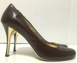 Gianmarco Lorenzi Pump High Heels Almond Toe Brown Patent Leather Womens Size 37 - Picture 1 of 12