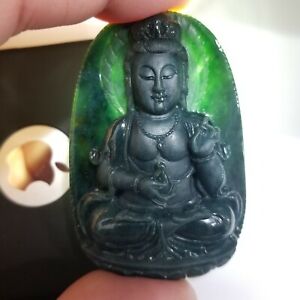 Guan Yin Buddha Jadeite Jade Emerald Green Type A Pendant