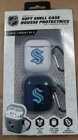 NHL SEATTLE KRAKEN Soft Shell Case for Apple Airpods with Slim Mini Carabiner Cover