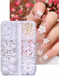 6 Grids 3D Acrylic Flower Nail Art Decoration, White Flower DIY Nail Charms - Picture 1 of 8