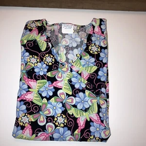Women’s uniform scrub top size Medium Butterflies - Picture 1 of 2